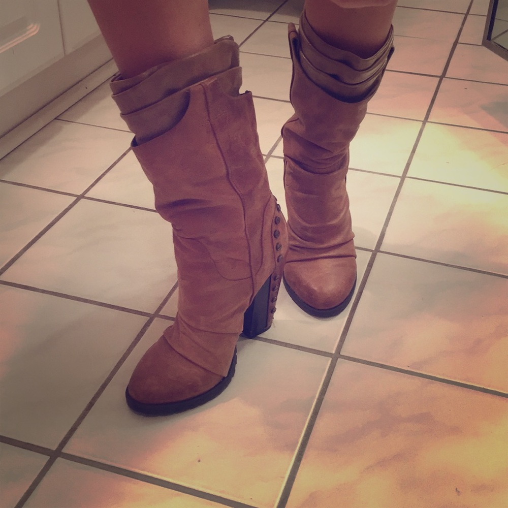Tan mid length boots